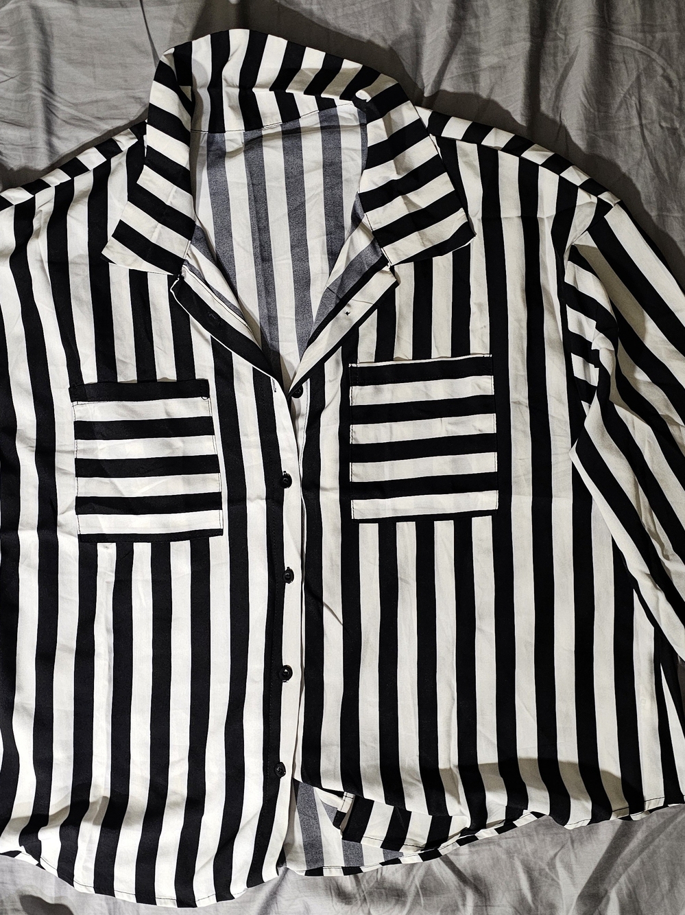 SHEIN Black and White Vertical Stripe Button-Up Blouse - Picture 2 of 3